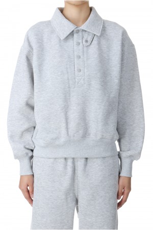 W's TECH SWEAT SNAP PULLOVER -Top Gray (BE-53024WL)