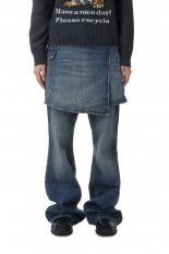 Heavy Washed Denim Flared Skirt Jeans -Mid Blue Vintage (#J1562)