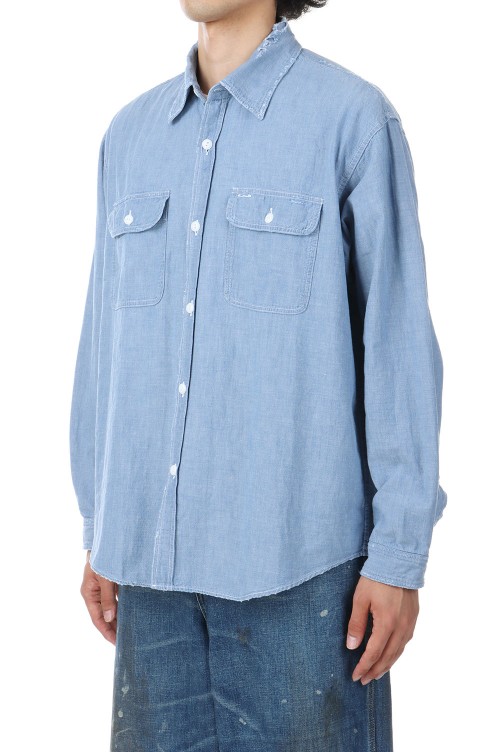 CHAMBRAY L/S WORK SHIRT DAMAGE WASHED - BLUE (GL29345H) |  セレクトショップ｜DeepInsideinc.com Store