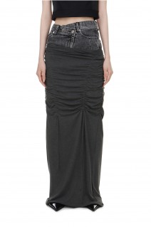 Layered Maxi Shirring Skirt -CHARCOAL GRAY (31241515206)