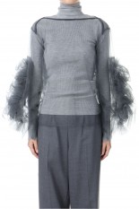 Tulle Sleeve Tops-GRAY(CB-24219)