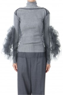 Tulle Sleeve Tops-GRAY(CB-24219)