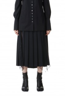 WOOL & TULLE COMBINED PLEATED SKIRT-BLACK(FTC244-0505)