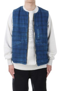 OVER DYED FLANNEL PADDED VEST / BLUE (242LM-VT01)