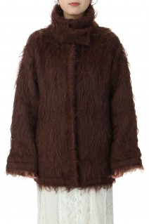 BIG COLLAR KNIT FUR JACKET -CHOCOLATE (112420130360)