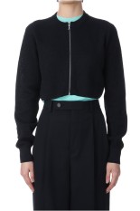 FLAT YARN RIB KNIT CREW NECK ZIP CARDIGAN - BLACK (A25SC04SY)