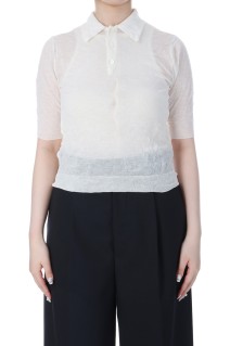 WRINKLED WOOL POLYESTER HIGH GAUGE KNIT POLO - IVORY WHITE (A25SP03MS)