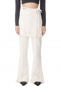 Mole Lace Wrap Slim Flare Pants - WHITE (31242465604)