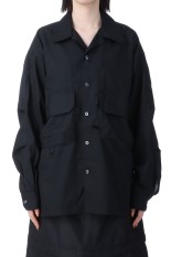 W's TECH SPORTS OPEN COLLAR SHIRT L/S - BLACK (BE-82025L)