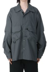 W's TECH SPORTS OPEN COLLAR SHIRT L/S - CHARCOAL (BE-82025L)