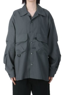 W's TECH SPORTS OPEN COLLAR SHIRT L/S - CHARCOAL (BE-82025L)