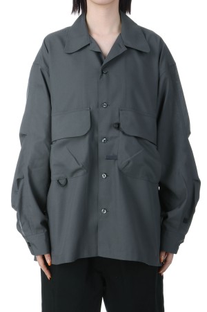 W's TECH SPORTS OPEN COLLAR SHIRT L/S - CHARCOAL (BE-82025L)