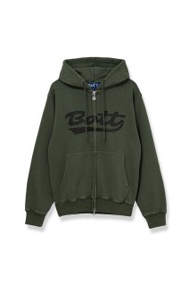 Washed Script Logo Zip Hoodie / Washed Olive