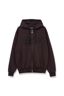 Washed Script Logo Zip Hoodie / Washed Brown