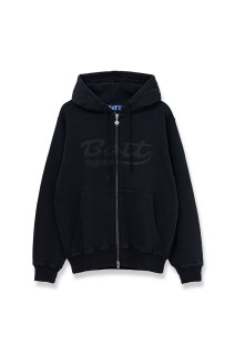 Washed Script Logo Zip Hoodie / Washed Black