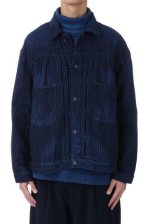 SASHIKO STRIPE SHORT JACKET / BLUE (PC-059-3189)