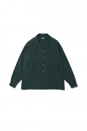 Silk Cotton Open Collar L/S Shirt - GREEN (25SAP-02-03H)