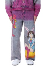 ANIME HAND-PAINTING DENIM PANTS - PINK (25SS06PT296)