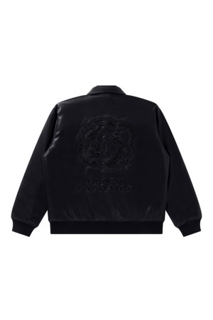 DRAGON SWIRL LOGO FAUX LEATHER JACKET - BLACK (BEPFW24OT18)