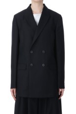 WOOL LINEN SHARKSKIN DOUBLE-BREASTED JACKET - BLACK (JKAGGM0211)