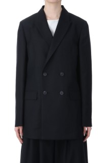 WOOL LINEN SHARKSKIN DOUBLE-BREASTED JACKET - BLACK (JKAGGM0211)