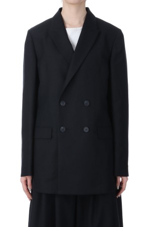 WOOL LINEN SHARKSKIN DOUBLE-BREASTED JACKET - BLACK (JKAGGM0211)