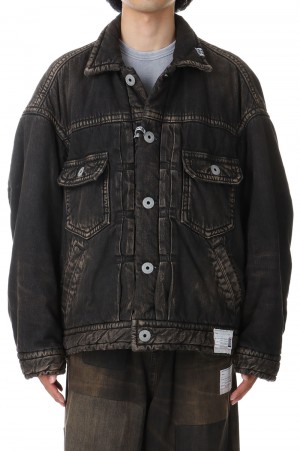 PUFFER DENIM JACKET(A13BL026)-BLACK-*