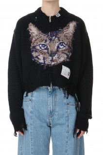 CAT INTARSIA ZIP CD-BLACK(B13CD532)*