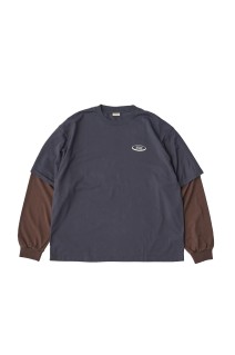 Oval Logo Layered L/S Tee - Charcoal / Brown (SD25S-CT04)