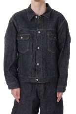 RECYCLED WASTE SUVIN COTTON YARN 14oz. DENIM JACKET - NAVY (GL15674A)