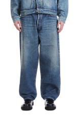 RECYCLED WASTE SUVIN COTTON YARN 14oz. DENIM 5POCKET WIDE PANTS VINTAGE WASHED - NAVY (GL42503H)