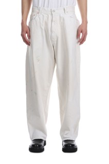 RECYCLED WASTE SUVIN COTTON YARN 11.5oz. DENIM 5POCKET WIDE PANTS (ZIPPER FLY) VINTAGE WASHED - OFF WHITE (GL42505H)