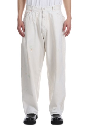 RECYCLED WASTE SUVIN COTTON YARN 11.5oz. DENIM 5POCKET WIDE PANTS (ZIPPER FLY) VINTAGE WASHED - OFF WHITE (GL42505H)