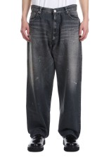 RECYCLED WASTE SUVIN COTTON YARN 11.5oz. DENIM 5POCKET WIDE PANTS (ZIPPER FLY) VINTAGE WASHED - BLACK (GL42505H)