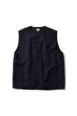 LINEN / WOOL TROPICAL CREW NECK VEST - NAVY (GL15676)