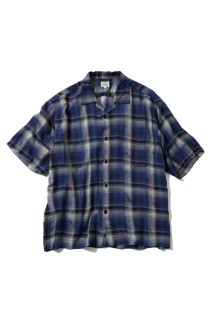 RAYON CHECK S/S OPEN SHIRT - NAVY (GL39436)