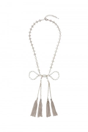 crystal ribbon chain necklace - Silver (TD-24SS-LP01)