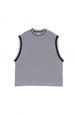 90's Stripe NoSleeve T-shirt - BLACK (S3.5-0511W)
