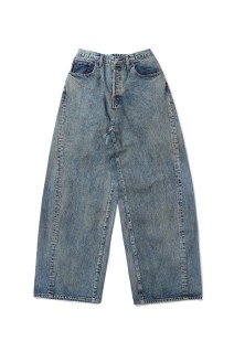 TWIST SEAM BAGGY VINTAGE DENIM JEANS - INDIGO (ST.1074)