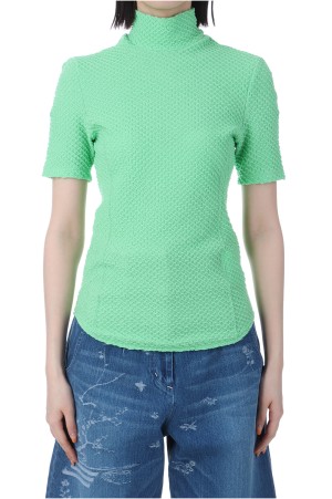 Shirring Jersey Jacquard High Neck Top- LIGHT GREEN (MM25SS-JS027)