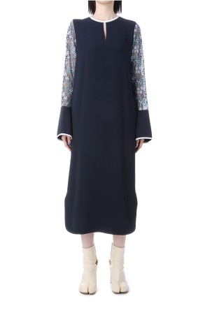 Floral Lace-Sleeve Classic Dress - NAVY (MM25SS-DR102)