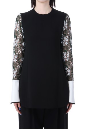 Floral Lace-Sleeve Classic Top - BLACK (MM25SS-SH103)