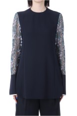 Floral Lace-Sleeve Classic Top - NAVY (MM25SS-SH103)