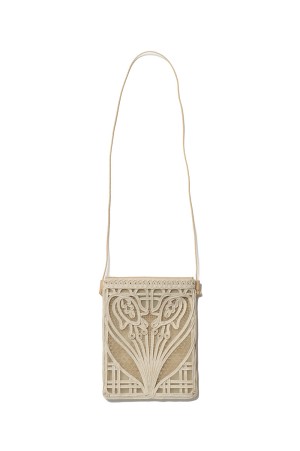 Cording Embroidery Pouch With Leather Strap - BEIGE (MMSS17-AC402)