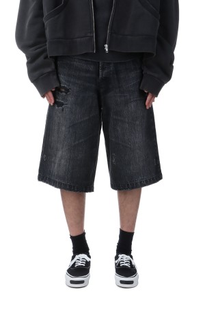 Denim Wide Bermuda Pants - BLACK (G14PT039)