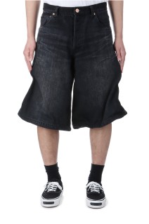 Wire Denim Wide Bermuda Pants - BLACK (G14PT046)