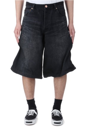 Wire Denim Wide Bermuda Pants - BLACK (G14PT046)