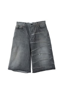 Switching Denim Wide Bermuda Pants FULL COUNT x KAMIYA - BLACK (G14FC102)