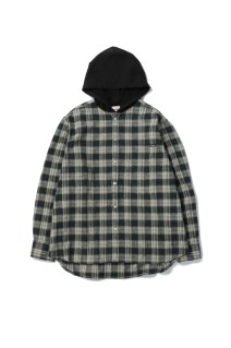 Distressed Check Shirt Hoodie - BLACK (G14SH057)