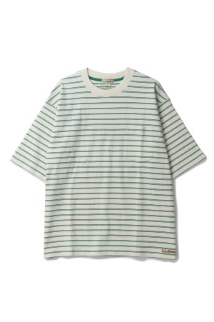 Union Short Sleeve Striped Tee - OFF WHITE / GREEN